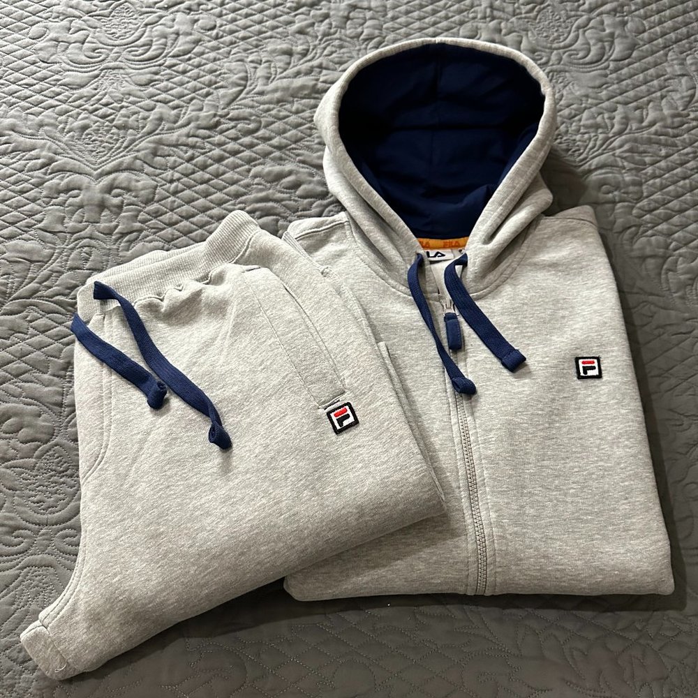 Fila Classic Heather Gray Fleece 2 Pice Jogger Tracksuit Set Top 2XL Bottom XL